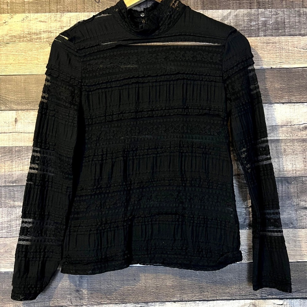 Endless‎ Rose Black Textured Lace Long-Sleeve High Neck Top S Whimsigoth Witchy